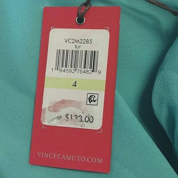 Vince Camuto Turquoise Chiffon Twist Front Balloon Sleeve Dress Size 4 NWT - Picture 11 of 12